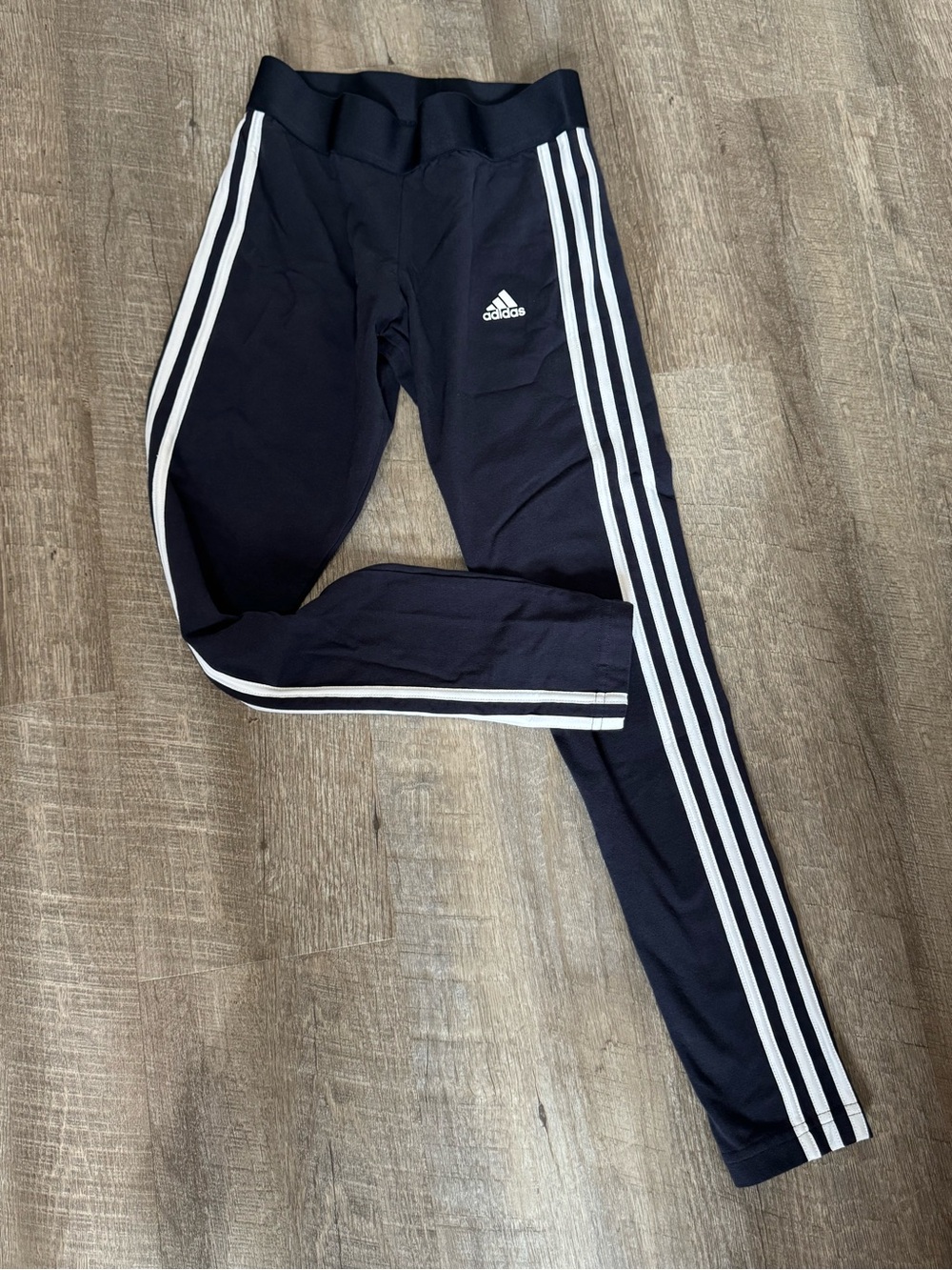 adidas Women’s Black Track Leggings with Signature White Stripes, S